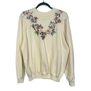 Vintage 80s Floral V Sweatshirt, Size L